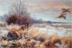 Myślistwo! Lis polujący na kuropatwy - Paul Wilhelm Dahms (1913-1988)