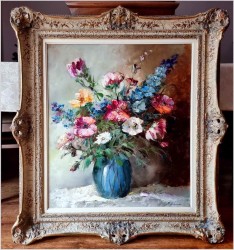 Malarstwo szpachlowe! Kwiaty w wazonie - oryg. Erich Griese *1912