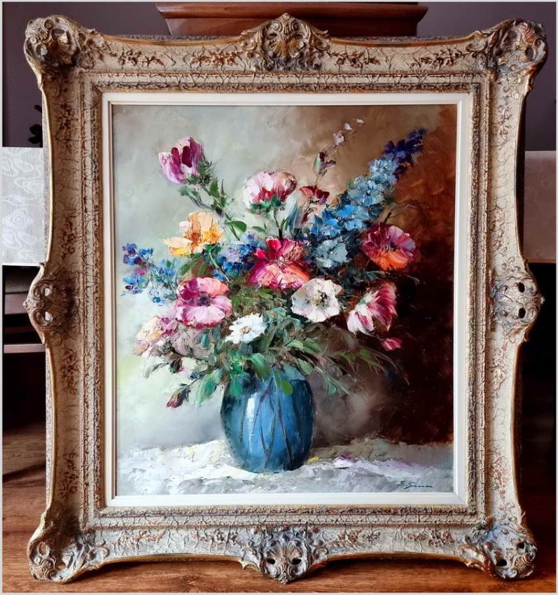 Malarstwo szpachlowe! Kwiaty w wazonie - oryg. Erich Griese *1912