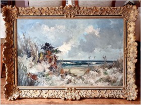 Widok na wydmy i mewy lecące na tle Bałtyku - John BÉVORT (1917-1996)