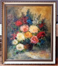 Duży obraz olejny! Kolorowe kwiaty w wazonie - Peter BROUWER  *1935 