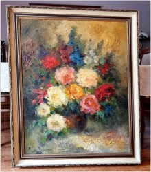 Duży obraz olejny! Kolorowe kwiaty w wazonie - Peter BROUWER  *1935 