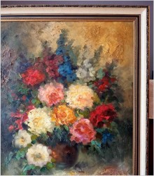 Duży obraz olejny! Kolorowe kwiaty w wazonie - Peter BROUWER  *1935 