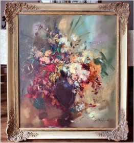 Pałacowy Impresjonizm! Barwny bukiet kwiatów - Alwin Baur *1936