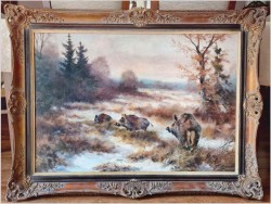 Dziki na zaśnieżonej leśnej polanie - Paul Wilhelm Dahms (1913-1988)