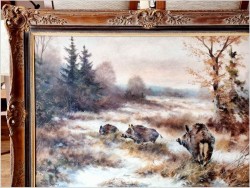 Dziki na zaśnieżonej leśnej polanie - Paul Wilhelm Dahms (1913-1988)