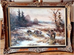 Dziki na zaśnieżonej leśnej polanie - Paul Wilhelm Dahms (1913-1988)