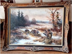 Dziki na zaśnieżonej leśnej polanie - Paul Wilhelm Dahms (1913-1988)