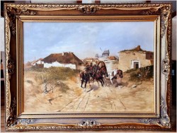 Malarstwo polskie! Ucieczka trojką z wioski ~ sygnowany O. Czyżowski