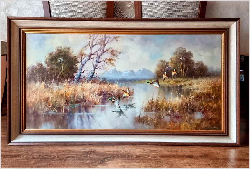 Panoramiczny obraz! Lądujące kaczki - Horst Hartung (*1921 Berlin)