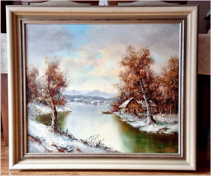 Obraz olejny! Zimowy pejzaż wiejski - Friedrich Karl Thauer (1924-2009)