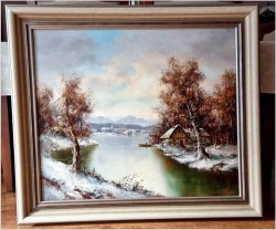 Obraz olejny! Zimowy pejzaż wiejski - Friedrich Karl Thauer (1924-2009)