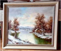 Obraz olejny! Zimowy pejzaż wiejski - Friedrich Karl Thauer (1924-2009)