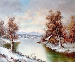 Obraz olejny! Zimowy pejzaż wiejski - Friedrich Karl Thauer (1924-2009)