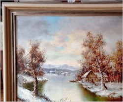 Obraz olejny! Zimowy pejzaż wiejski - Friedrich Karl Thauer (1924-2009)