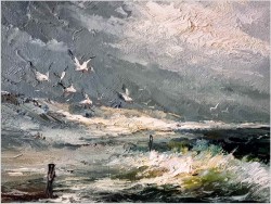 Godny polecenia! Widok na Mewy i fale Bałtyku - John BÉVORT (1917-1996)