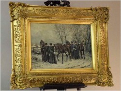 Batalistyka! Piękny zimowy obraz z wojskiem - Lucien pierre Sergent (1849-1904)