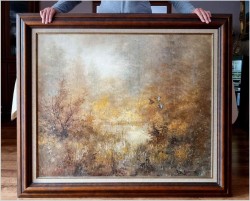 Myśliwski! Kaczki unoszące się w porannej mgle - Peter BROUWER  *1935