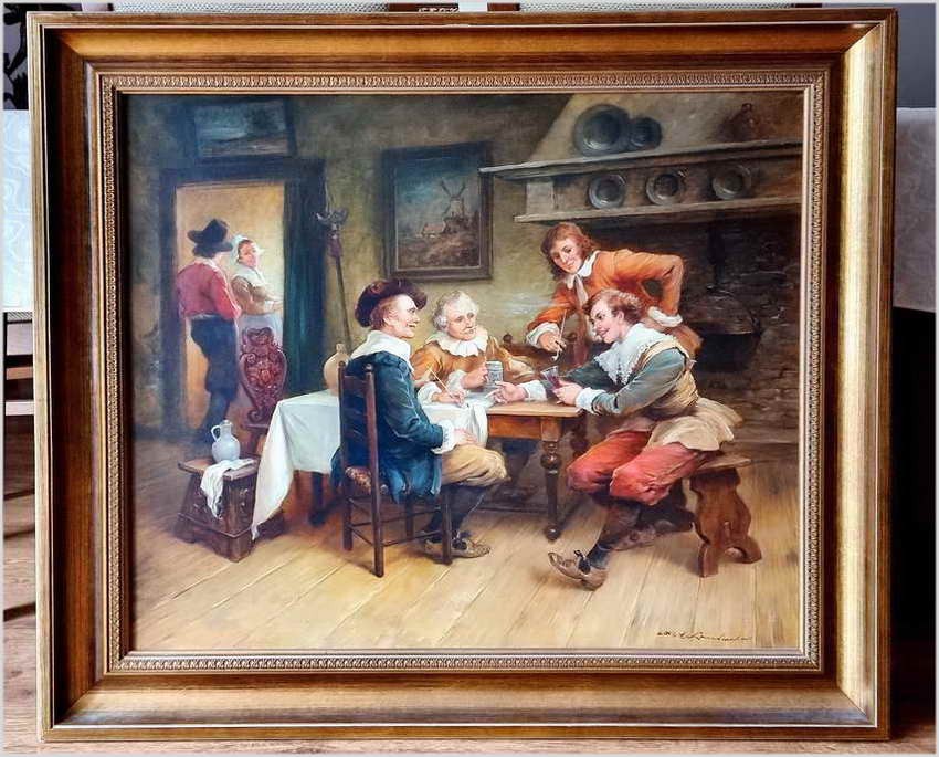 Obraz olejny! Rozmowy przy winie - Curt August Landwehr (1920-1988)