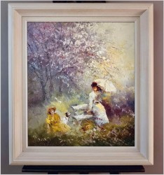 Obraz olejny do nowoczesnych wnętrz! Spacer w parku - John BÉVORT (1917-1996)