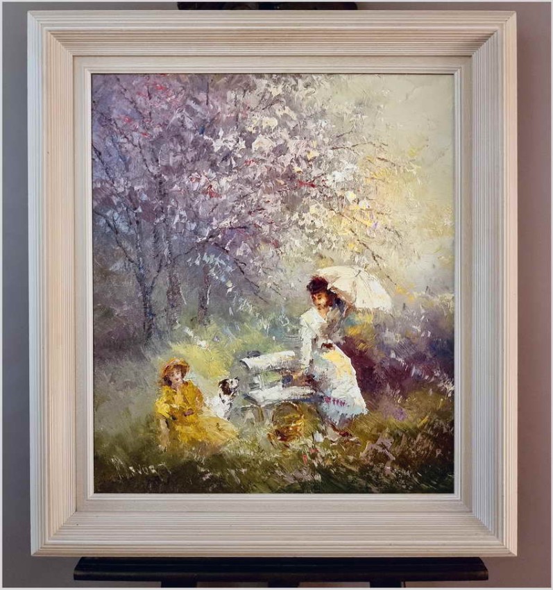 Obraz olejny do nowoczesnych wnętrz! Spacer w parku - John BÉVORT (1917-1996)