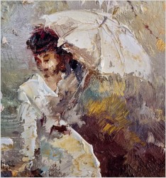 Obraz olejny do nowoczesnych wnętrz! Spacer w parku - John BÉVORT (1917-1996)