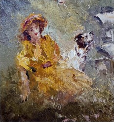 Obraz olejny do nowoczesnych wnętrz! Spacer w parku - John BÉVORT (1917-1996)