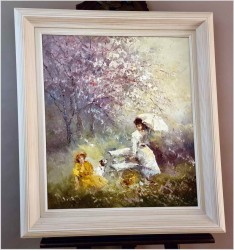 Obraz olejny do nowoczesnych wnętrz! Spacer w parku - John BÉVORT (1917-1996)