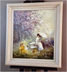 Obraz olejny do nowoczesnych wnętrz! Spacer w parku - John BÉVORT (1917-1996)