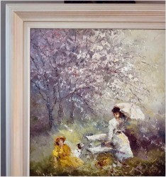 Obraz olejny do nowoczesnych wnętrz! Spacer w parku - John BÉVORT (1917-1996)