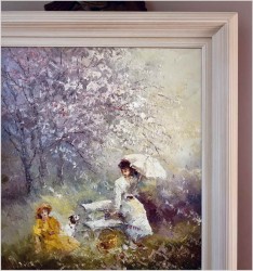 Obraz olejny do nowoczesnych wnętrz! Spacer w parku - John BÉVORT (1917-1996)