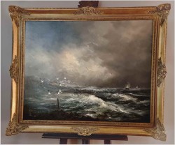 Duży obraz XXL! Widok na Mewy i fale Bałtyku - John BÉVORT (1917-1996)