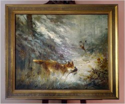 Duży obraz myśliwski! Lis polujący na kuropatwy - John BÉVORT (Książka gratis!)