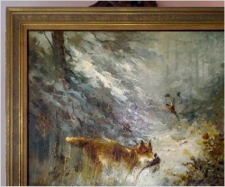 Duży obraz myśliwski! Lis polujący na kuropatwy - John BÉVORT (Książka gratis!)