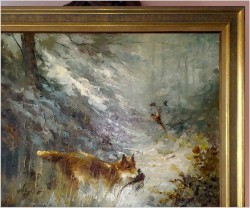 Duży obraz myśliwski! Lis polujący na kuropatwy - John BÉVORT (Książka gratis!)