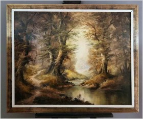 Duży obraz do salonu! Tajemniczy las - Sygn. Klebes (Germany XXw.)