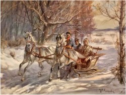 Przejażdżka zimą - Jakub Michał Kasprowicz (1905 Zubrza pod Lwowem -1975 Komorów pod Warszawa)