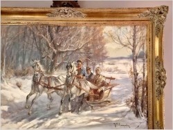 Przejażdżka zimą - Jakub Michał Kasprowicz (1905 Zubrza pod Lwowem -1975 Komorów pod Warszawa)