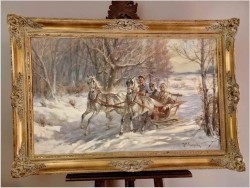 Przejażdżka zimą - Jakub Michał Kasprowicz (1905 Zubrza pod Lwowem -1975 Komorów pod Warszawa)