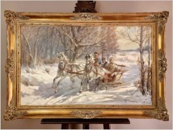 Przejażdżka zimą - Jakub Michał Kasprowicz (1905 Zubrza pod Lwowem -1975 Komorów pod Warszawa)