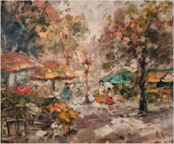 Uliczka ze straganami kwiatowymi - Alexander Kardin (1917-1976) 