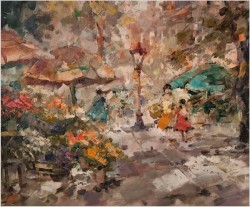 Uliczka ze straganami kwiatowymi - Alexander Kardin (1917-1976) 