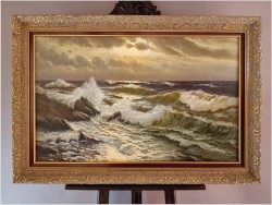 Wspaniały obraz olejny! Wzburzone morze - Malarstwo niemieckie XXw.