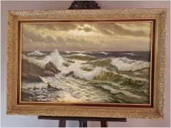 Wspaniały obraz olejny! Wzburzone morze - Malarstwo niemieckie XXw.