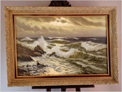Wspaniały obraz olejny! Wzburzone morze - Malarstwo niemieckie XXw.