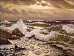 Wspaniały obraz olejny! Wzburzone morze - Malarstwo niemieckie XXw.