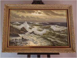 Wspaniały obraz olejny! Wzburzone morze - Malarstwo niemieckie XXw.