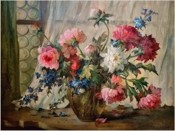 Obraz olejny! Kompozycja kwiatów w wazonie - Hedwig Petermann *1877