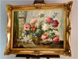 Obraz olejny! Kompozycja kwiatów w wazonie - Hedwig Petermann *1877