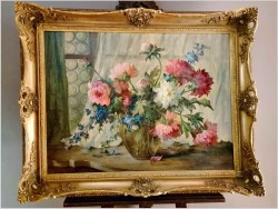 Obraz olejny! Kompozycja kwiatów w wazonie - Hedwig Petermann *1877